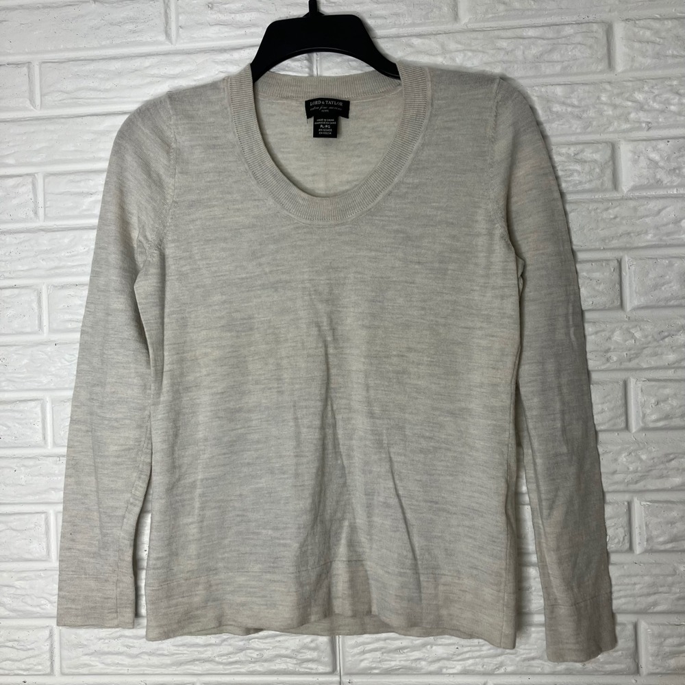 Lord‎ & Taylor 100% extra fine merino wool sweater crewneck women's large petite